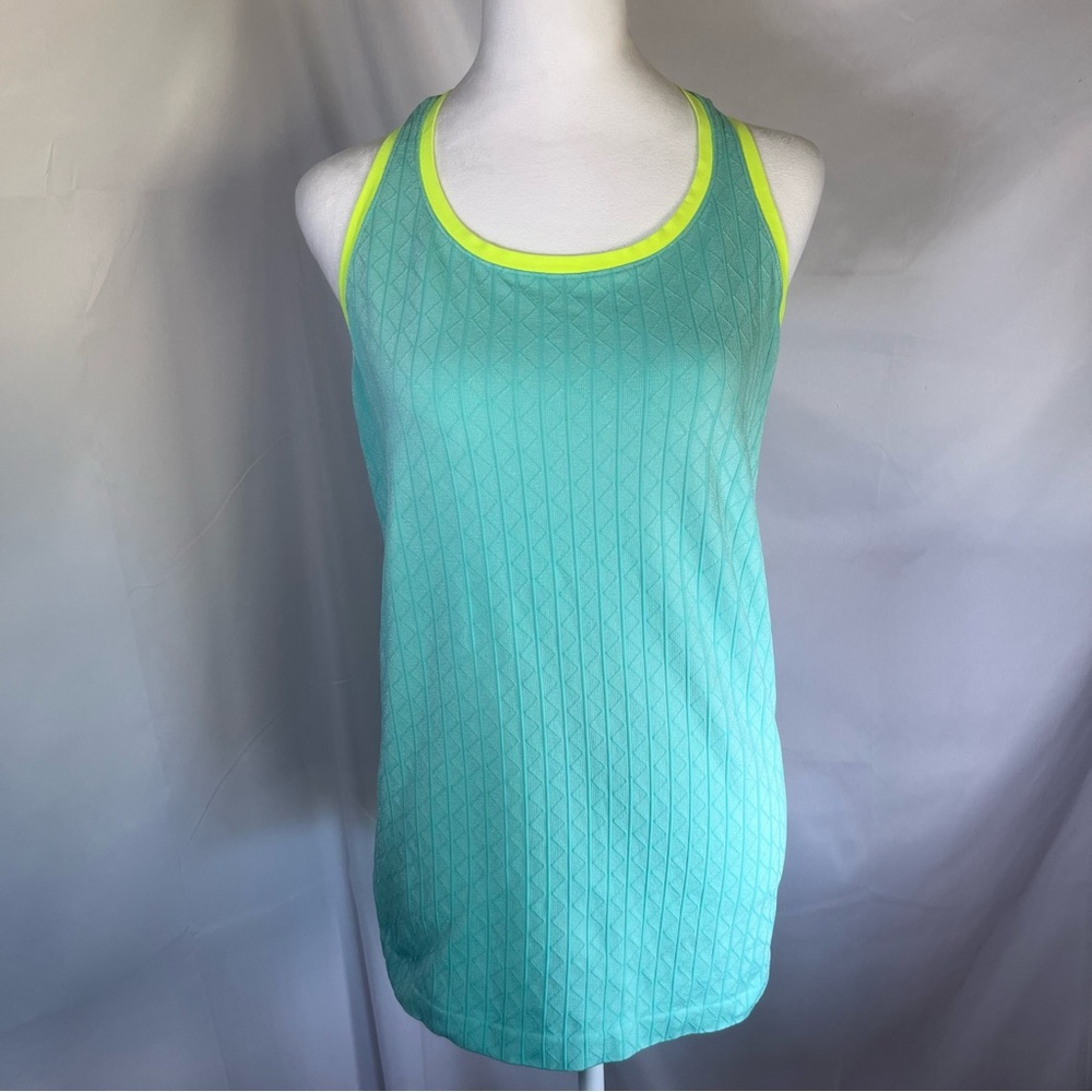 Victoria's Secret Sport Racerback Tank Top Mint Green with Neon Yellow Trim L‎